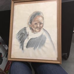 Vintage Painting Of Old Woman