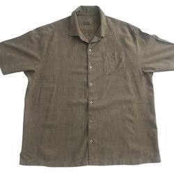 Tommy Bahama Brown Silk Camp Shirt Textured Short Sleeve Button Front Men’s XL