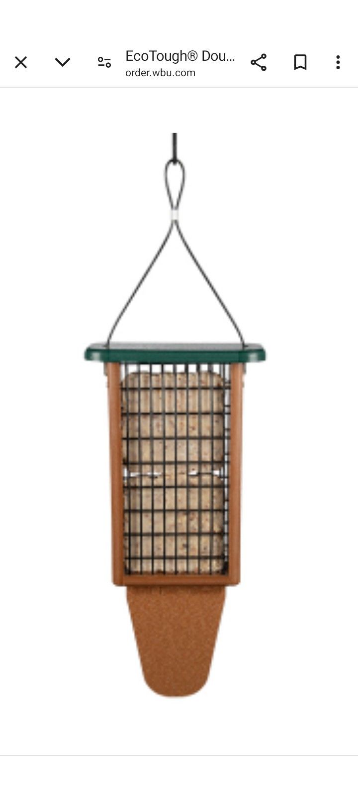 HANGING DOUBLE SUET BIRD AND PILEATED WOODPECKER FEEDER