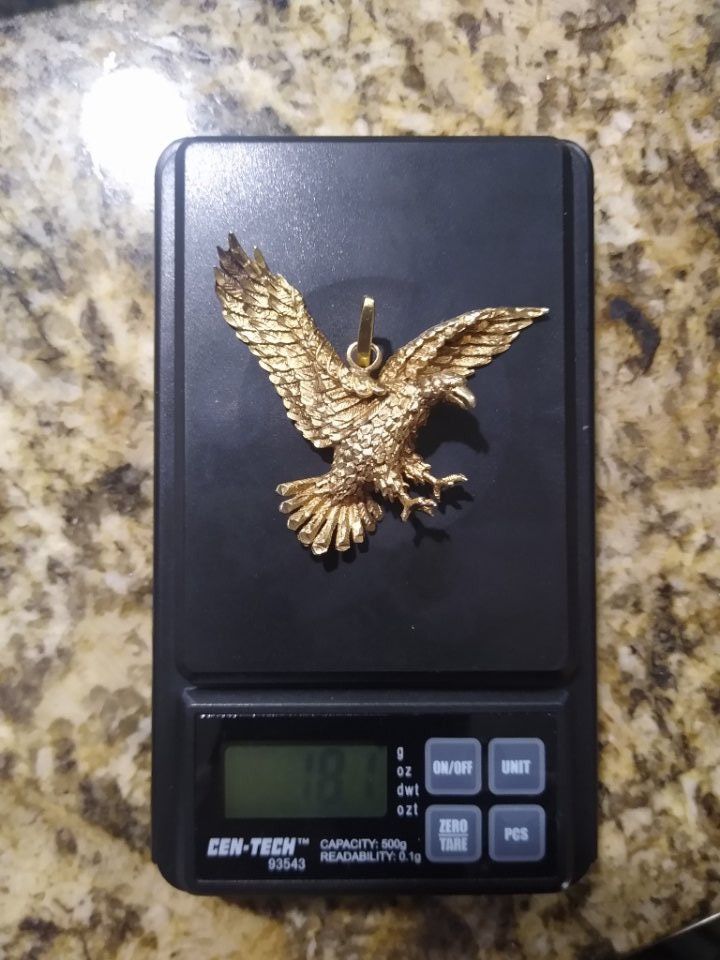 Large 14 K Solid  Gold Eagle Pendant 18.1 Grams
