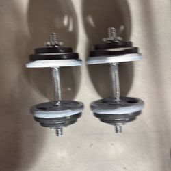 Adjustable Dumbbells. 8, 5 Pound Plates, Four, 3 Pound Plates.