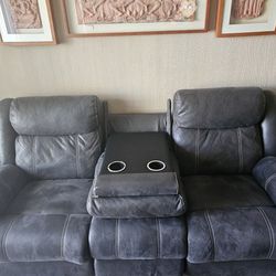 Charcoal Gray Faux Leather Sofa And Loveseat. 