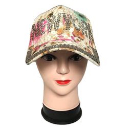 Pink Brown - New York Women Floral Bling Bling Glittering Hat Adjustable Baseball Cap