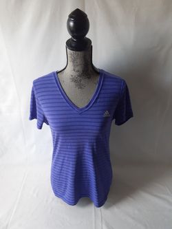 Adidas women's purple stripe v-neck short sleeve top size M