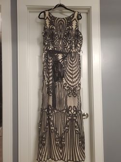 Beautiful Evening Gown Nude With Black Sequin