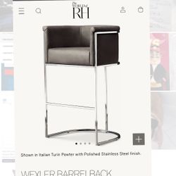 BRAND NEW W TAGS RESTORATION HARDWARE GENUINE LEATHER  WEXLER BARRELBACK LEATHER BAR  STOOL  RH  $3700 Each Originally 