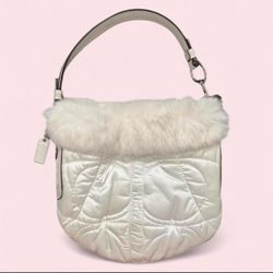 Vintage white rabbit fur coach hobo purse