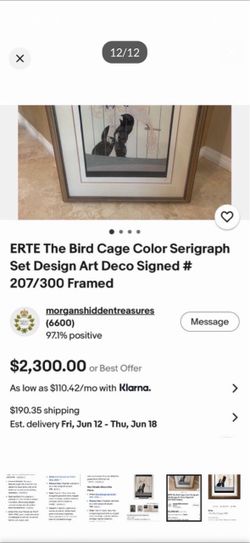 Erté The Bird Cage Color Serigraph Framed