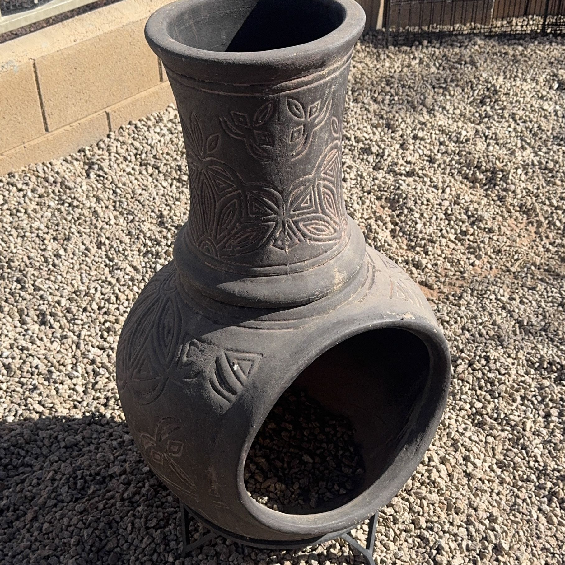 Brown Clay Chiminea with Floral Pattern