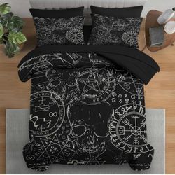 Full Size, Pentagram Retro 7 Pcs Bedding for Kids and Adults, Vintage Bed Sheet Sets with Fitted Sheet 2 Pillowcases & 2 Shams for Bedroom B