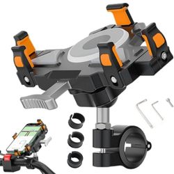 Motorcycle Phone Holder, with Lock Button, Rotated 360 Degrees and Adjusted at Multiple Angles, Super Stable Bike Motorcycle Phone Holder for Bikes
