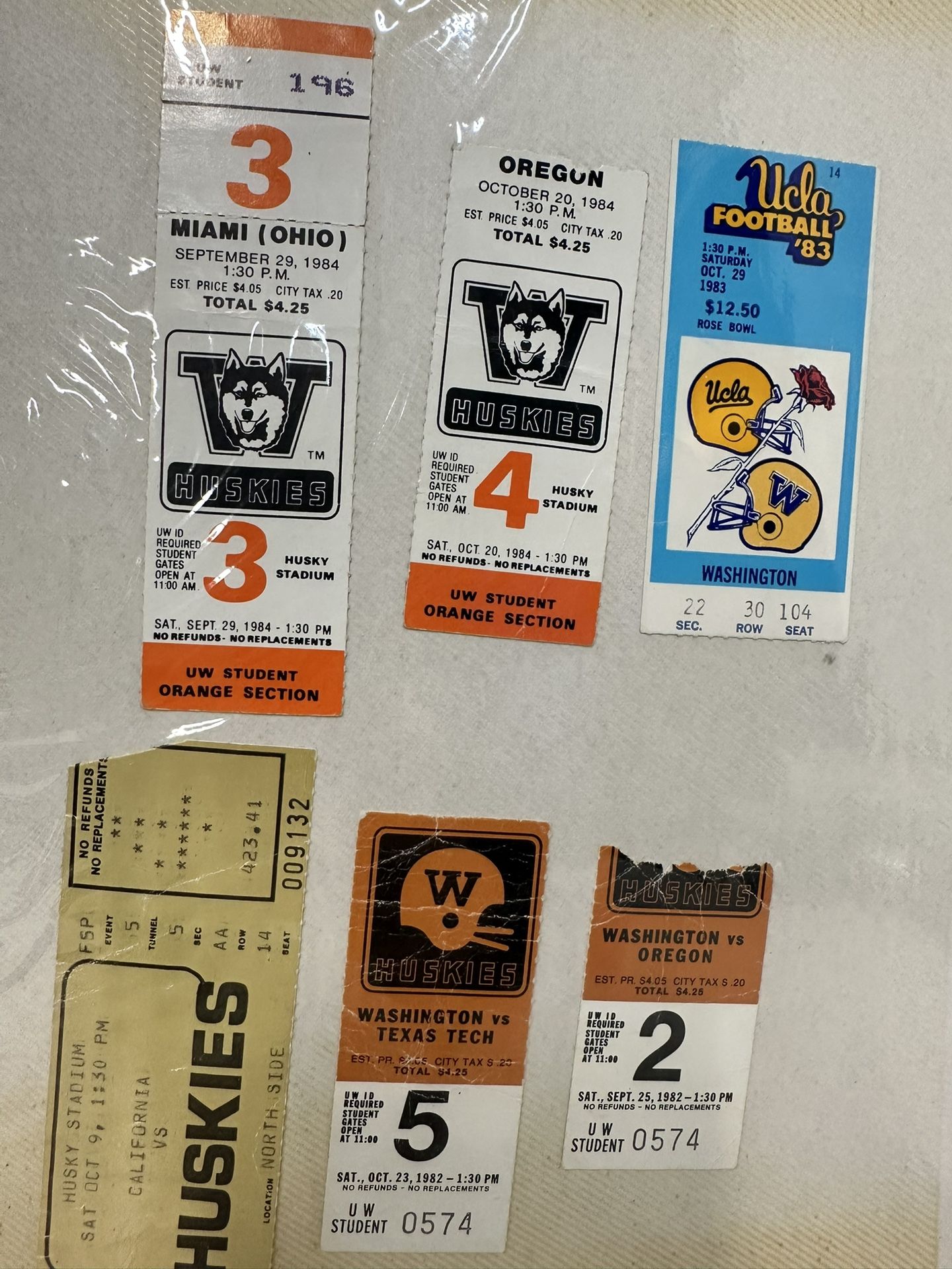 6- University Football Ticket Stubs Dub Huskies Husky 1(contact info removed) #S9