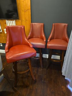 Set of 3 Homelegance Red Faux Leather Swivel Bar Stools (29" Seat Height) - Excellent Condition