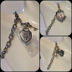 STAINLESS Steel Initial J, G AND R CHUNK Charm Bracelet 