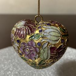 Cloisonne Heart Ornament Floral Enameled  