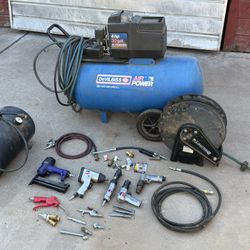 30 Gallon Air Compressor With Air Tools Hoses Fittings + More