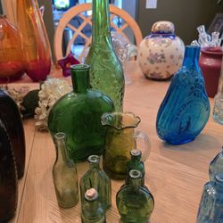 Green glass antique items