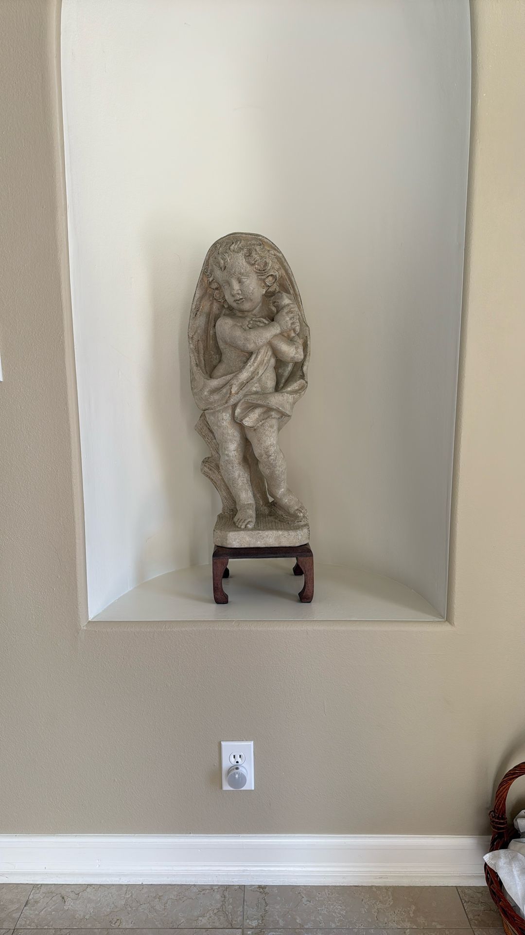 Vintage Concrete Statues Of Two Children, Likely A Putto Or Cherub.