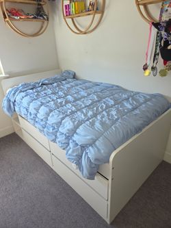 White Twin Bed Frame with Drawers