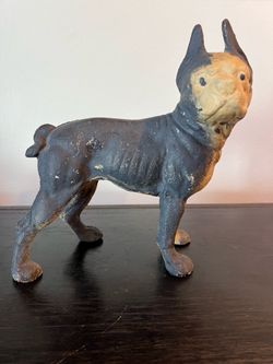 Early 1900s Cast Iron Hubley Toy Co. Boston Terrier Dog Antique Vintage LARGE & HEAVY