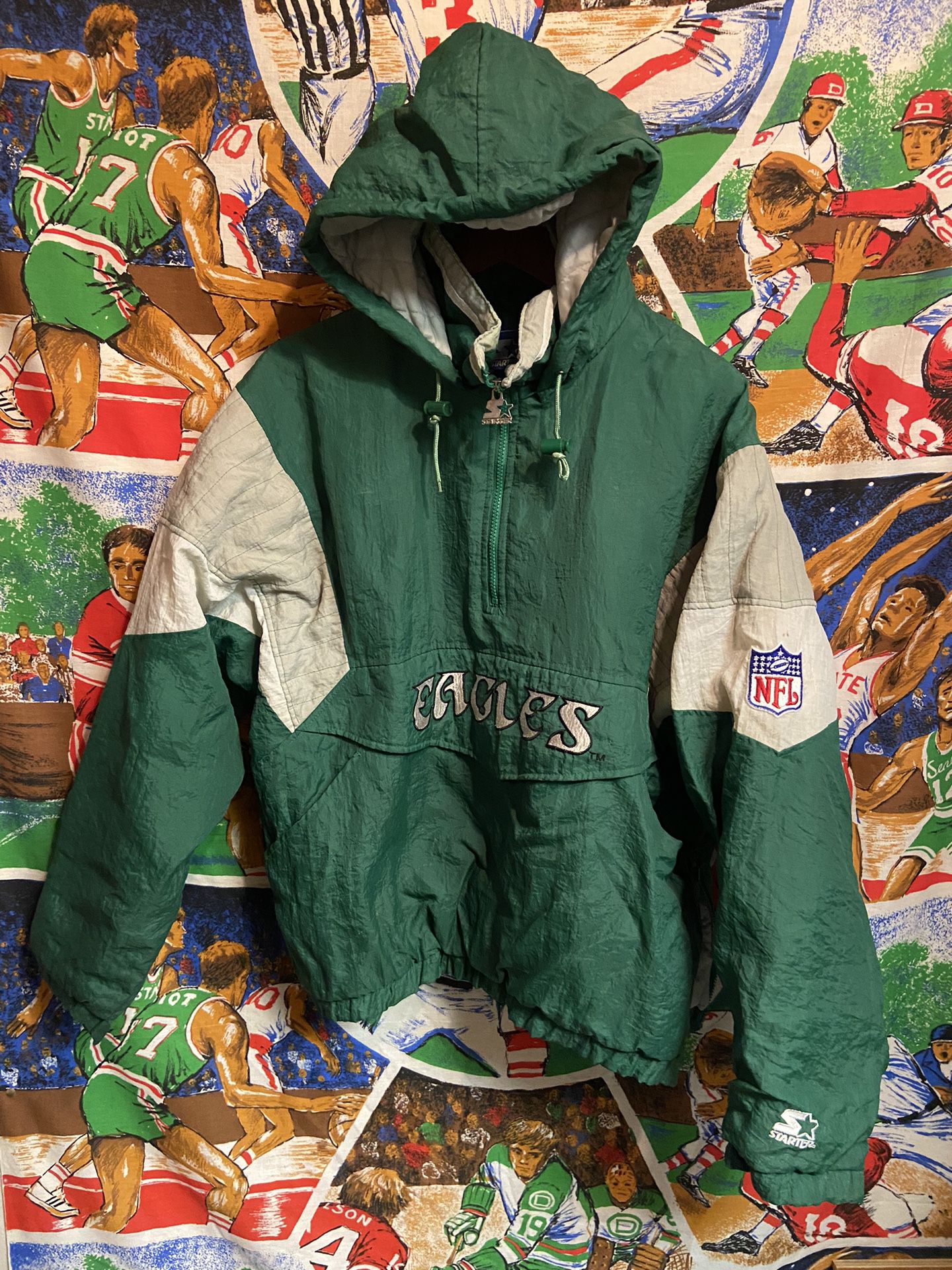 Rare Vintage Kelly Green Philadelphia Eagles Pullover Starter Parka Jacket
