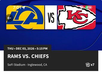 LA Rams vs KC Chiefs NFL Tickets – Dec 3, 2026