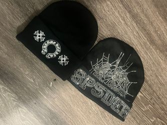 Chrome Hearts & Sp5der Black Beanies Bundle