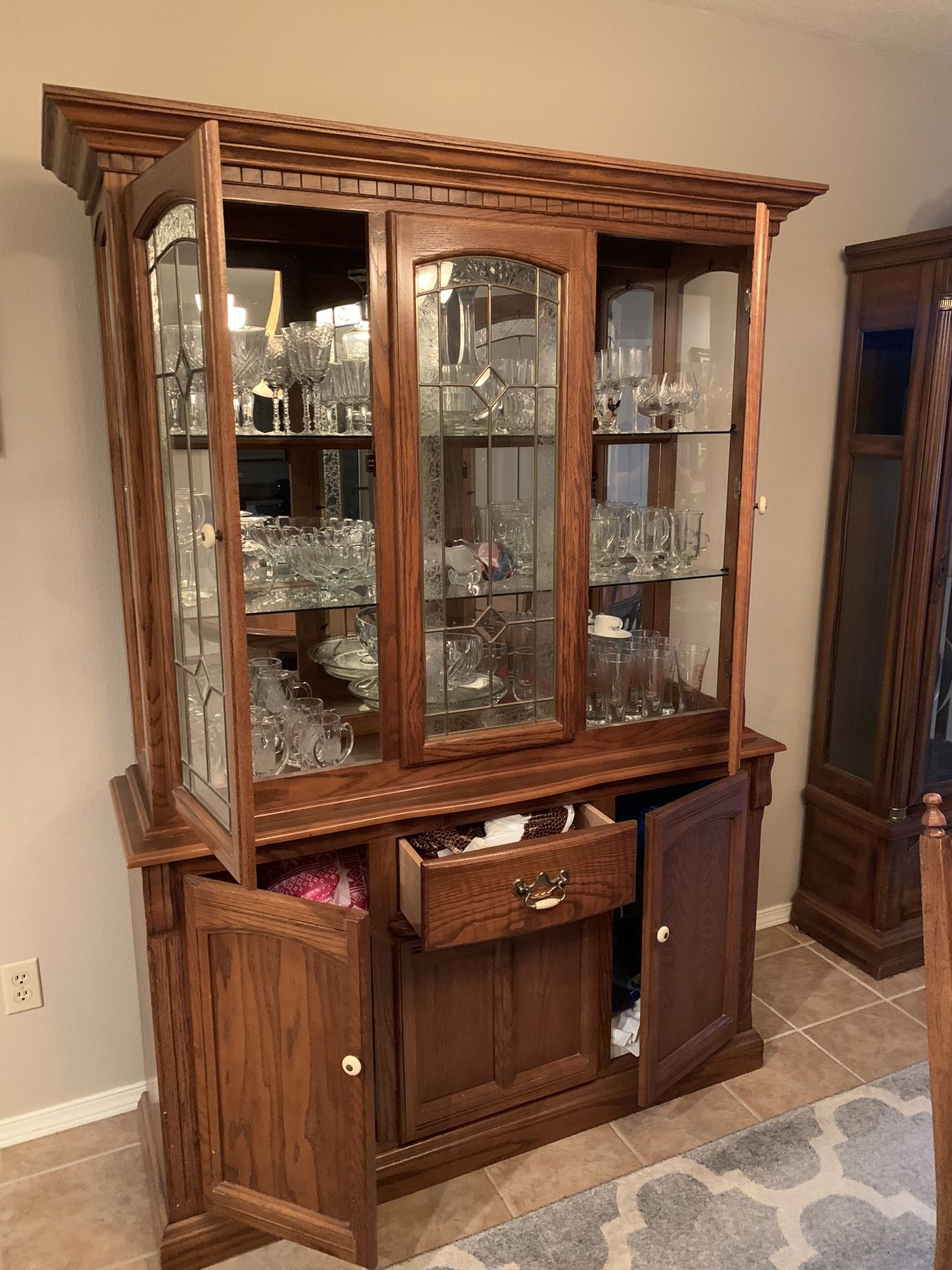 40year Old China Cabinet w/ light and Glasswear