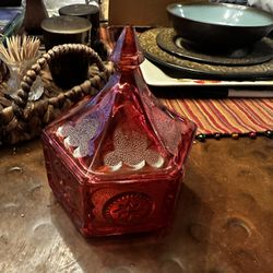  Vintage Red Tiara Indiana Glass Dish With Lid 