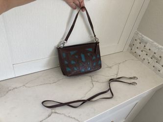 Quality Leather Brown And Teal Blue Purse - 2 Lengths Of Straps
