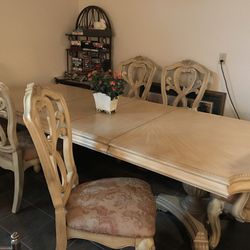 $500 Blonde Solid Wood Dining Table And Six Chairs 