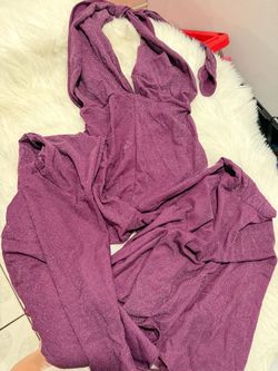 Selena Purple Sparkly Halter Neck Flare Jumpsuit costume