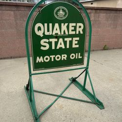 Antique Vintage Quaker State Sign Not Porcelain Old Man Cave Mid Century Modern Gas Station 