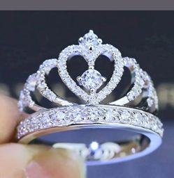 Queen princess crown sterling silver ring cubic stones sz 6 7 8