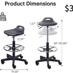 😀 1Pcs KLASIKA Drafting Rolling Stool Adjustable Height with Foot Rest Breathable Seat Cushion Swivel Stools with Wheels, Multi-Purpose Work Stool fo
