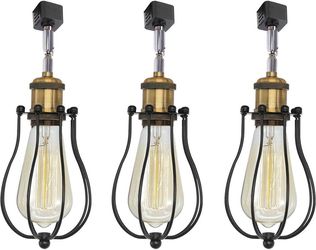Industrial Cage Track Pendant Lights Set of 3