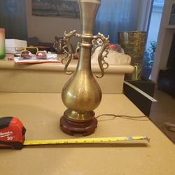 Vintage Asian Brass Dragon Lamp With Birds And Flowrers