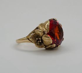 Vintage Flower Orange Sapphire Cocktail Ring 14K Yellow Gold