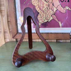 Vtg Van Hygan & Smythe Dark Wood Easel Plate Frame Rack Holder Display Polished Classic Collector 