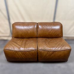 Burton Honey Brown Leather Armless Sofa Delivery Available