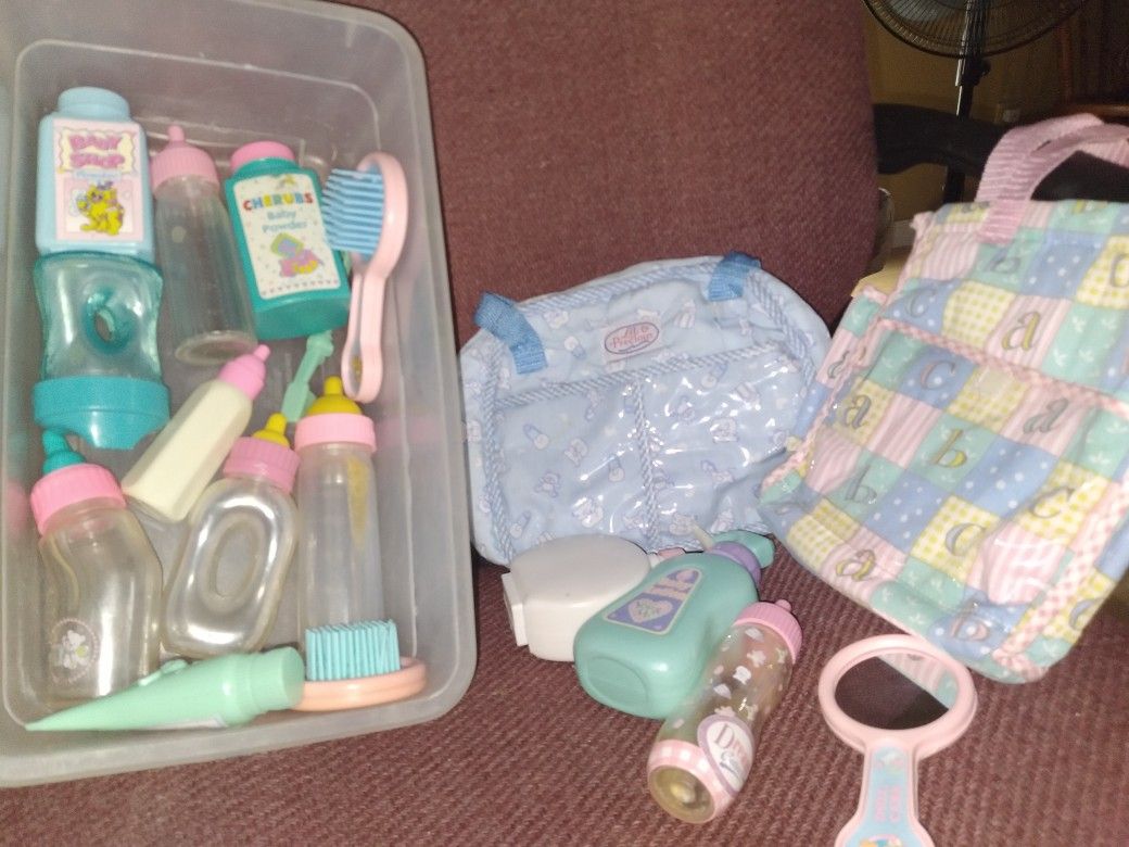 2 Baby  Doll Diaper Bags And Bottles  Essentials