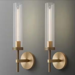 YUYI 19 in. 1-Light Gold Wall Sconce, Modern Wall Light with Glass Tube for Living Room, Dining Room (2-Sets)