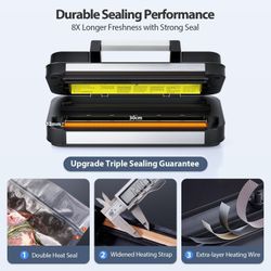 95Kpa Precision Pro Vacuum Sealer with Dual Heat Seal & Dual Pump for Dry/Wet Food, 2x Strength, Food Vacuum Sealer with Easy Lock Handle, Built-in Cu