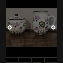 Hand-made Majolica Creamer & Sugar from Cyprus