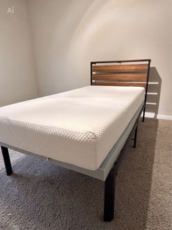 Twin Bed Frame with Wood Headboard