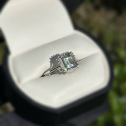 Jewelry 10k solid white gold 1.10CTW diamond celestite ring sz 7.00