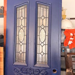 Vintage Solid Wood Entry Doors W/ Stained Glass