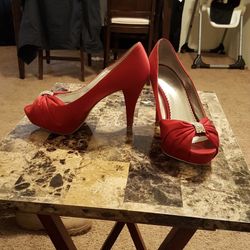 Red Satin Heels
