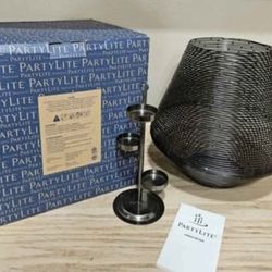 NEW Partylite Large Spun Wire Hurricane P92796 + Tealight Tree '17 Candle Holder