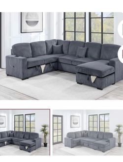 $650. 4Piece Convertible Sectional  Sleeper Sofa ,Chaise Storage ,Sofa Storage & USB Ports
